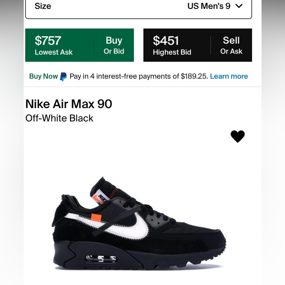 Nike off white AirMax 90s black
